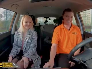 Fake Driving School Blonde Marilyn Sugar in Black Stockings dirty film in Car